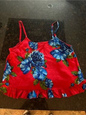 love J Red Floral Camisole with Blue Flowers